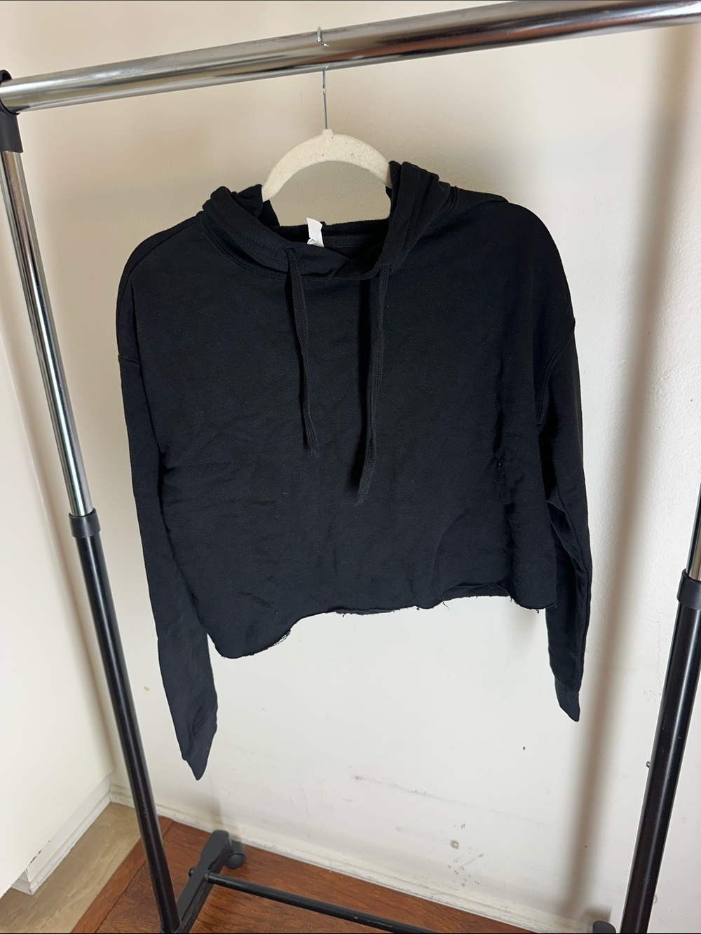 Women's Black Cropped Hoodie - Casual Pull-On Sweatshirt